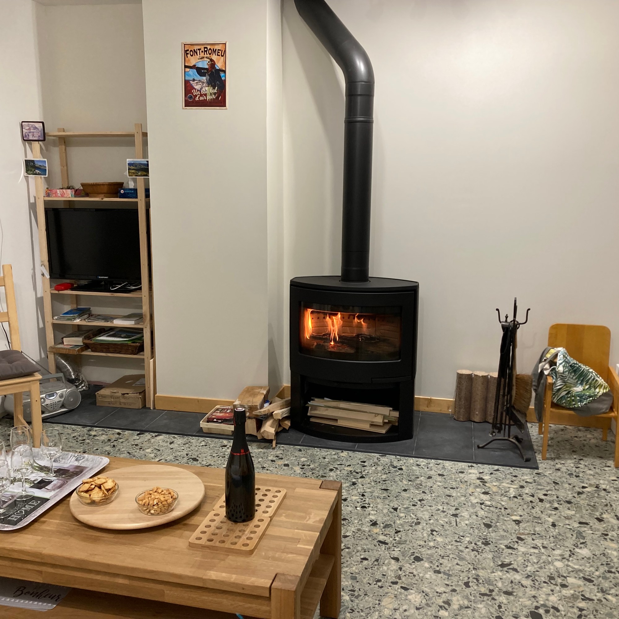 salon poêle à bois